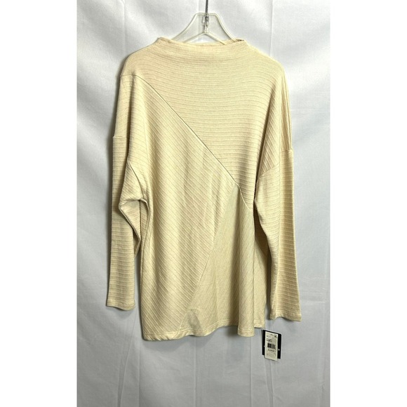 I.N. Studio Tops - I.N. Studio Womens XL Cream Ribbed‎ Mock Neck Diagonal Seam Tunic Top 0437L01
